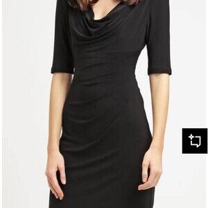 Ralph Lauren Black Cowl Neck Midi Dress Ruched Size 12